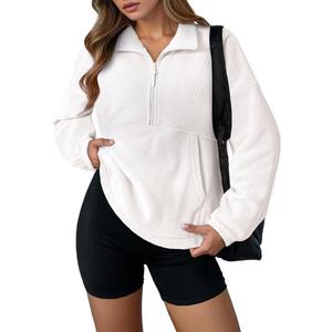 Dokotoo Sweatshirt for Women Oversized Relaxed Fit Hoodies Oversized Womens Clothing Half Zipper Long Sleeve Trendy Lightweight Soft Warm Sweatshirts Top Shirts Early Fall Fashion 2025 White 2XL