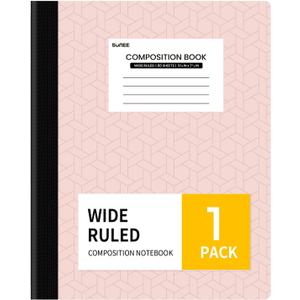 SUNEE Composition Notebook, Wide Ruled Paper, Home School Supplies for College Students & K-12, 9-3/4" x 7-1/2", 80 Sheets/160 Pages, Pink