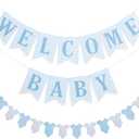 Baby Boy Baby Shower Banner, 2 PCS Pre-strung Blue Gingham Welcome Baby and Body Cloth Banner for Baby Boy Shower Party Decoration (Welcome Baby-Bodysuits)