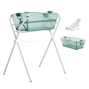 Evolur Supple Baby Spa Set with Infant Bathtub, Hammock Support Seat & Metal Frame, Newborn Tub for 0–12 Months, Complete Baby Care Essentials Gift Set for New Parents, Green