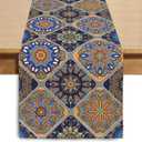 2 x Boho Bohemian Table Runner 36 Inches Long, Vintage Seasonal Blue Table Runners for Party Kitchen Dining Coffee Table Bedroom Dressers Indoor Outdoor, Machine Washable (Bohemian C, 13 x 36)