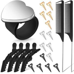 22 Pieces Magnetic Wrist Sewing Pincushion Hair Braiding Tools Pin Wristband Stainless Steel Pintail Rat Tail Comb Wide Teeth Alligator Sectioning Hair Clip Parting Ring Tool(Black)