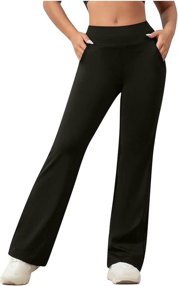Womens Yoga Pants High Waisted Flare Leggings with Pockets Bootcut Lounge Workout Bell Bottom Trousers M