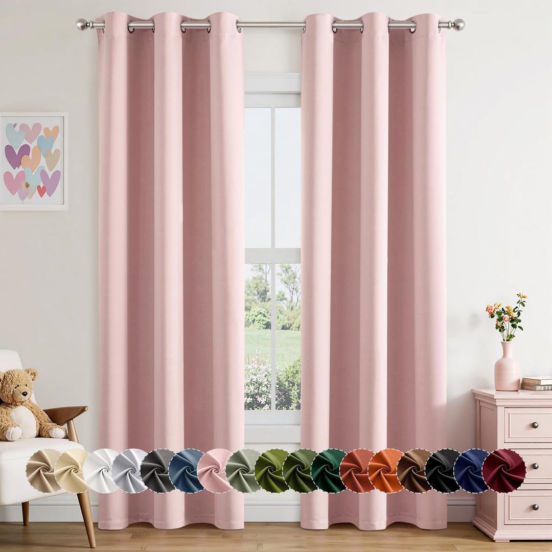 MIULEE Baby Pink Blackout Curtains for Girls Bedroom Living Room 72 Inches Long 2 Panels, Nursery Thermal Insulated Room Darkening Drapes Solid Grommet Top Noise Reducing Curtains, Blush Pink (40"W x 72"L (Pack of 2))