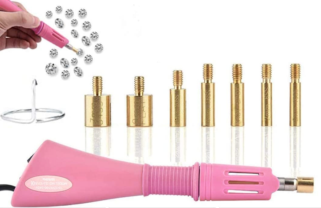 Wadukud Hotfix Applicator, DIY Hot Fix Rhinestone Setter with 7 Hot Fix Tips & 3 Boxes of Colored Crystal