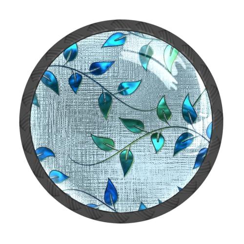 MSINMKOK 4 Pack Drawer Knobs Decorative Blue Leaves Cabinet Knobs Crystal Glass Drawer Pull Handles for Dressers Cabinets Kitchen Bathroom - Cupboards Wardrobes Hardware Furniture Knobs