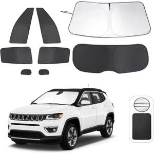 Window Shades for Jeep Compass 2017-2024 Accessorie Car Side Full Windows Rear Triangular Windshield Sun Shade Sun UV Rays & Privacy Protection for Camping,Napping,and Relaxing 8PCS