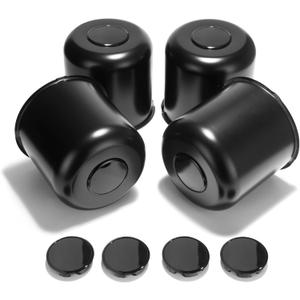 5.15 Inch Stainless Trailer Wheel Center Cap Kit - 4 Matte Black Push Through Center Caps with 4 Replacement Open End Plus Plug Center Caps for Truck SUV Rv