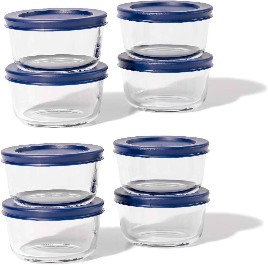 16-Piece Glass Food Storage Containers Set (2 Containers + 2 BPA-Free Lids) | 6.5-Cup, Leakproof | Microwave, Freezer, Oven & Dishwasher Safe | Ideal for Meal Prep & Pantry Organization, Blue