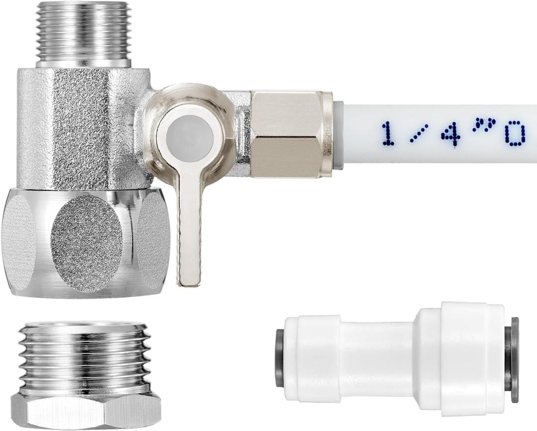 HAOCHEN Feed Water Adapter - Water Line Splitter 3/8"x3/8"x1/4" or G 1/2"xG 1/2"x1/4", Brass Water Supply Valve with 1/4" Push in Quick Connect fitting for RO FilterRefrigerator,Ice Maker