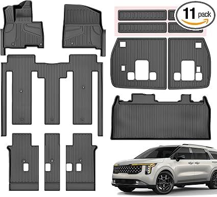 IKABEVEM Floor Mats for Kia Carnival Hybrid 8-Seat 2025-2026 (Not for Gas)
All-Weather TPE Custom Fit Floor Liners, Full Set Includes Cargo Trunk Mat & Seat Backrest Mats, Easy-Clean
