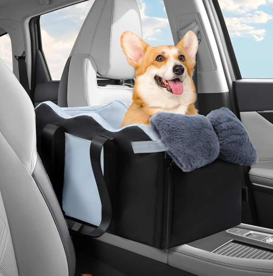 Center Console Dog Car Seat for Small Dogs, Pet Puppy Car Seats with Soft Cushion Safety Belt, Pet Bed for Cars, Washable Cat Carseats, 1 Dog Booster Cars Seats for Dogs Small 5-15 lbs(Black)
