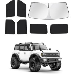 Canvcle Windshield Sun Shade for 2021-2025 2026 Ford Bronco 4 Door Side Rear Window Shade Cover Sun Visor Shield Privacy Protection Keep Vehicle Cool Black 7PCS