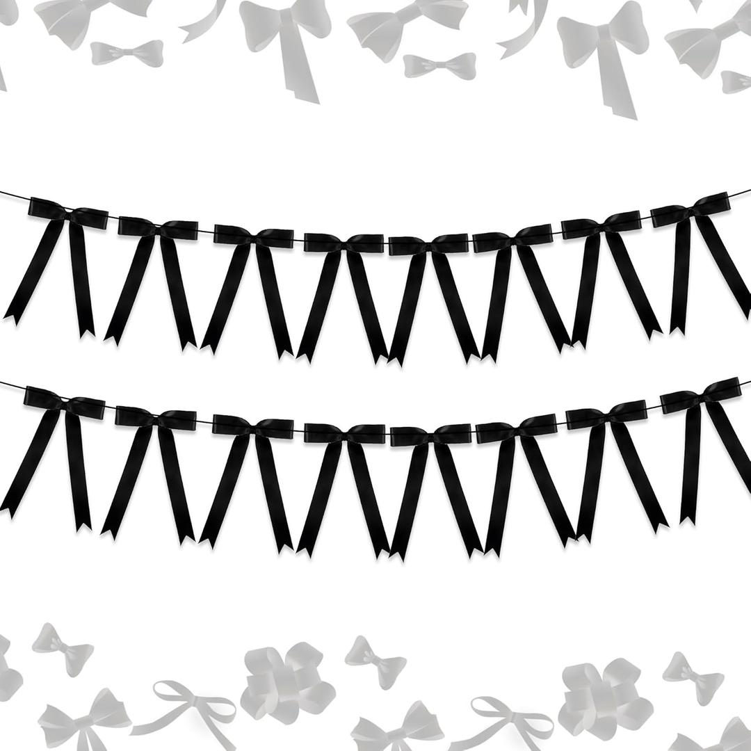 JeVenis Black Bow Garland Coquette Bows Banner for Birthday Bridal Shower Bachelorette Baby Shower