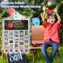 Back To School Decoration - 13'' x 5.5'' Welcome Wooden Sign With 5 Hanging Apples - Photo Hanging Display Picture Board with 30 Clips - Wall Art Classroom Wall Plaque Decor & Supplies - A01