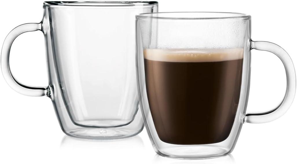 Bodum 10oz Bistro Double Wall Insulated Mug, High-Heat Borosilicate Glass, Set of 2, Clear (10oz (Set of 2))