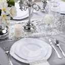 Nervure 350PCS Silver Plastic Dinnerware - White and Silver Disposable Plates for 50 Guests - 100 Disposable Plates, 150 Plastic Silverware, 50 Cups, 50 Napkins for Wedding & Party