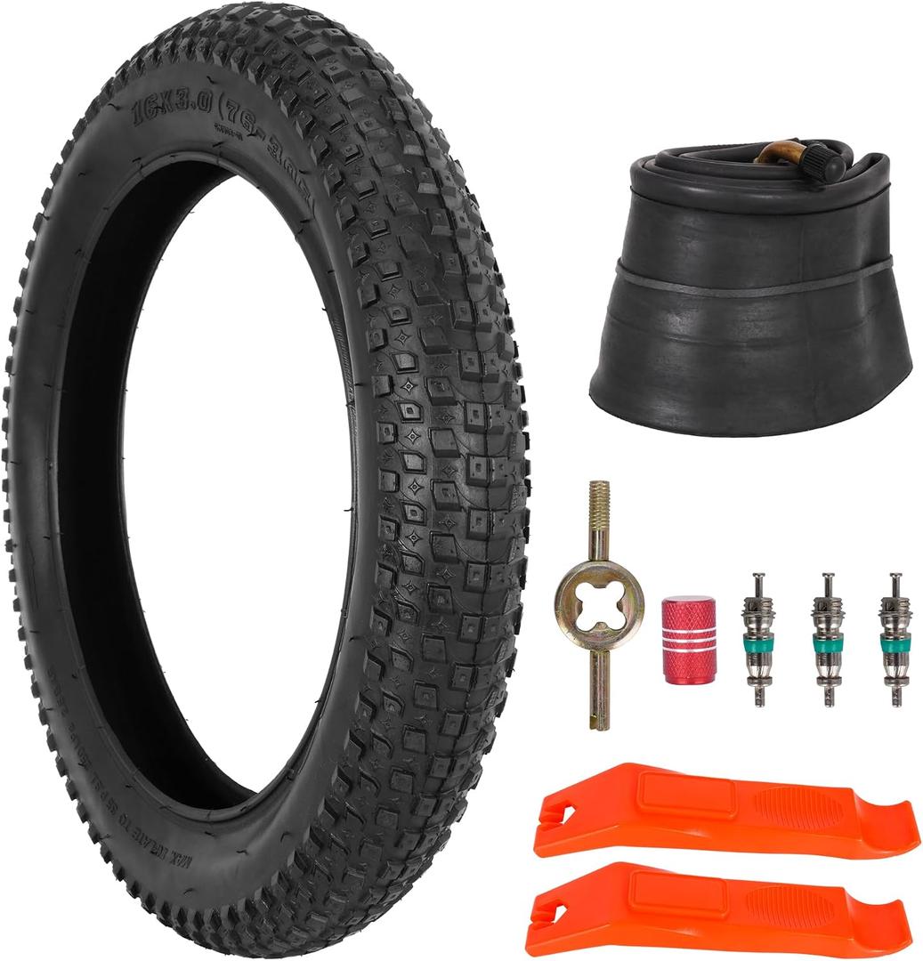 76-305 16X3.0 Fat Tire E-Bike Tires - Heavy Duty 16 Inch 16X3 Bike Tire and Tube Set for Electric Bike Scooter - Non-Foldable - Off-Road All-Terrain Tread - 2 Pack