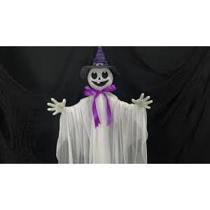 55” Halloween Hanging Animatronics Witch Hat Ghost with LED Lights, Sound Activated, and Shaking Arms - Perfect for Halloween Haunted House Prop Décor, Indoor/Outdoor Display, Lawn, Party