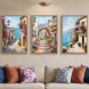 Large Italy Coast Street Framed Canvas Wall Art,Colorful Floal Europe Landscape Wall Decor,Nature Scenery Art Prints,Seascape Mediterranean Artwork for Living Room,Bedroom-16 x24 x3