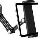 Tablet Wall Mount Holder, Aluminium Extendable iPad Wall Holder, with 360Rotating Base Adjustable and Foldable for iPad Pro Air Mini, Galaxy Tab, All 4.7-13" Phones and Tablets (Long)
