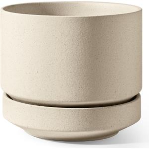 LE TAUCI 12 Inch Pots for Plants with Saucer, Ceramic Indoor Planter Pot for Plants with Drainage Hole, Mesh Pad Included, Unglazed Porous Ceramic, Modern for Home and Office, Speckled Oat