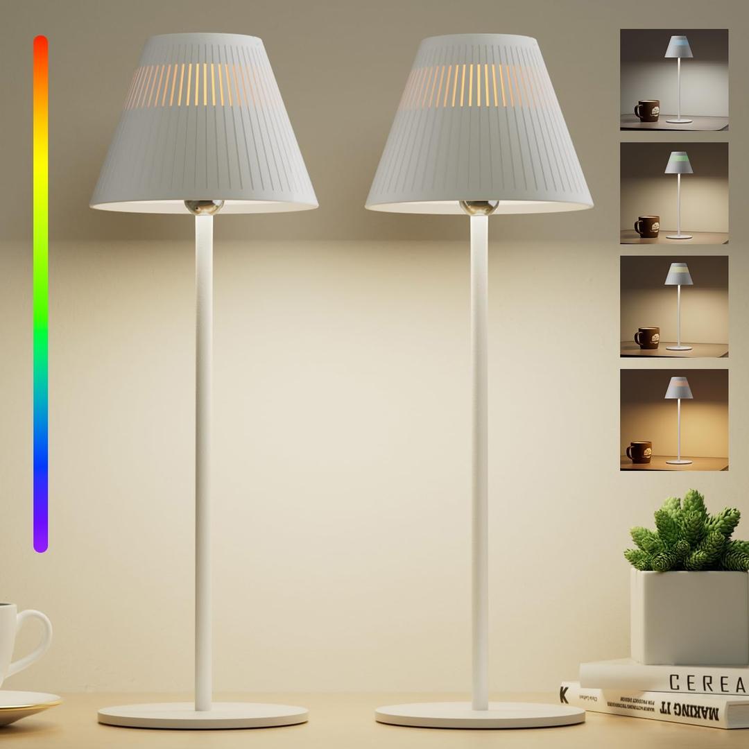 Honeywell Cordless Table Lamps Rechargeable Set of 2, M1 Sunturalux Portable LED Desk Lamp 5200mAh 4Color 9RGB Dimmable Bedside Lamps for Restaurant/Bedroom/Bars/Party/Camping Night Light (White-5500K)