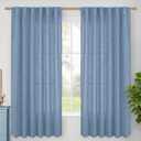 BGment Blue Linen Curtains 63 Inches Long for Living Room Windows, Semi Sheer Drapes Light Filtering with Rod Pocket Back Tab for Bathroom Bedroom, 2 Panels Set, 52 Inch Wide