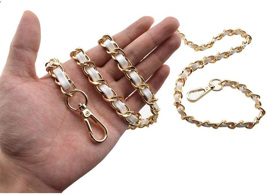 HAHIYO Metal Plus Synthetic Leather Purse Chain Strap Length 55.1 Inch Gold White for Shoulder Cross Body Sling Purse Handbag Clutch Replacement Comfortable 0.47 Inch Wide 5mm Extra Thick 1 Pack,Gold White-Shuttle Leather-55.1 Inches