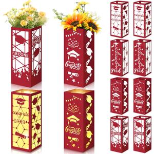 12 Pcs 2025 Graduation Table Decoration Class of 2025 Graduation Centerpiece Graduation Lantern Box for College School Graduation Party Supply Photo Prop, 4 Styles, 10.63 x 3.94 Inch(Red)