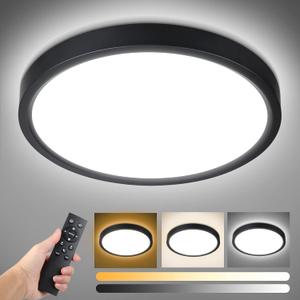 Unicozin Dimmable LED Flush Mount Ceiling Light with Remote Control, 3000K-6000K Color Changing, 8.7Inch 18W(100W Equiv) 1500LM, Round Flat Ceiling Lamp Black for Bedroom, Living Room, Kitchen,Wired