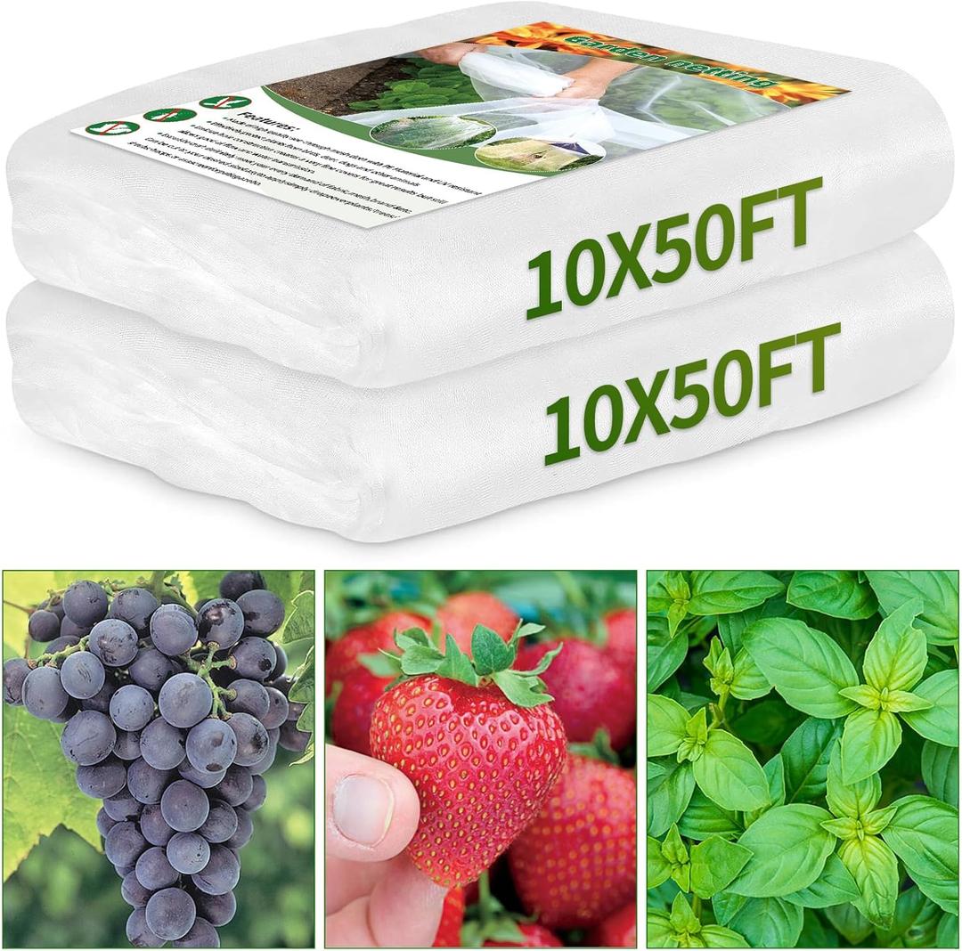 Garden Netting 10x50FT 2 Pack Ultra Fine Mesh, Insect Barrier Bird Netting for Garden Protection, Insect Bug Netting Garden Net for Protecting Plants Vegetables Flowers Fruits