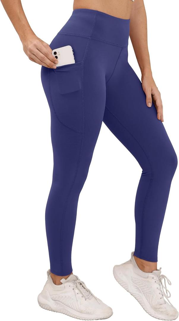 Workout Leggings with Pockets for Women Buttery Soft Elastic Compression Leggings High Waist Running Yoga Pants (X-Large, Navy Blue)