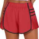 Caracilia Women Running Shorts Flowy Pleated Athletic Shorts Summer High Waisted Tennis Sporty Workout Gym Shorts Red Medium