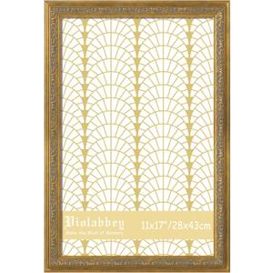 VIOLABBEY 11x17 Picture Frame Gold, Vintage Photo Frames Ornate without Mat for Wall Hanging