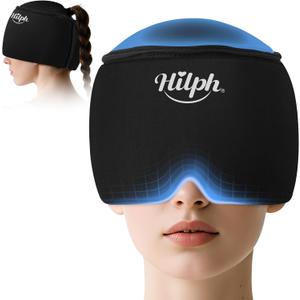 Hilph Migraine Relief Cap, Upgraded Odorless Headache Ice Cap with Top Coverage, 360 Gel Surround Head Ice Pack Mask for Migraine, Sinus, Stress, Frontal Headaches Relief Gift for Women Men, Black