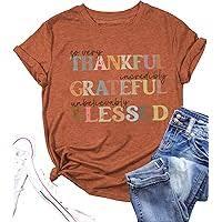 Thanksgiving Shirt for Women Fall Pumpkin Bow T-Shirt Funny Thankful Blessed Tee Tops Size Small, Caramel Brown