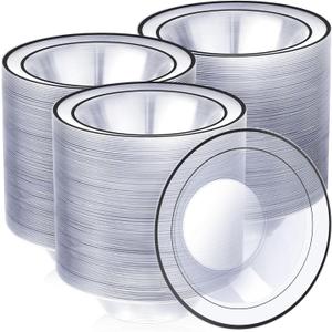 Tanlade 100 Pcs Plastic Bowls with Rim 12 oz Disposable Soup Bowls Elegant Party Dessert Disposable Dinnerware Fancy Shatterproof Tableware for Serving Food, Wedding, Holidays(Black,Clear Style)