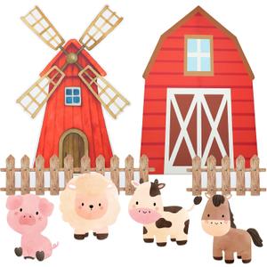 Honoson Large Farm Cardboard Cutouts Sets, Red Farm Party Decoration Farmhouse Backdrop Stand, Yard Signs for Baby Shower Birthday Rustic Party Supplies Photo Props(Cute Animal)