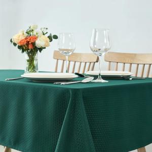 maxmill Rectangle Tablecloth Weaved Design Water Resistant Wrinkle Free Spill-Proof Soft Table Cloth for Dining Room Decoration, Banquet, Christmas Holiday Dinner, 60 x 84 Inch, Hunter Green