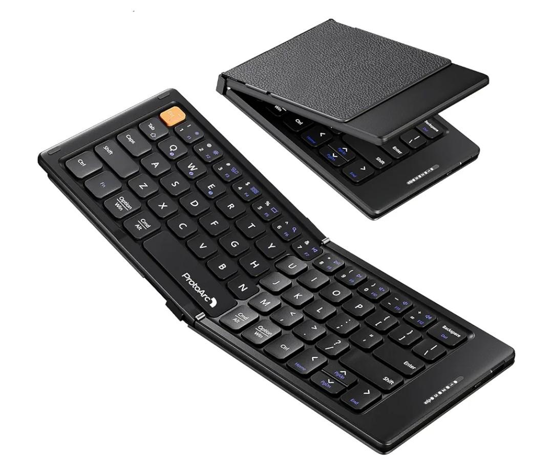 ProtoArc Foldable Compact Keyboard, XK04 Portable Bluetooth Keyboard with PU Leather Cover, Pocket-Sized Wireless Travel Keyboards for iPad, iPhone, Smartphone, Tablet and Laptop - Black