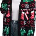 Ugly Christmas Sweater for Women Christmas Cardigans Funny Xmas Open Front Button Down Knit Coat Outwear (Large)