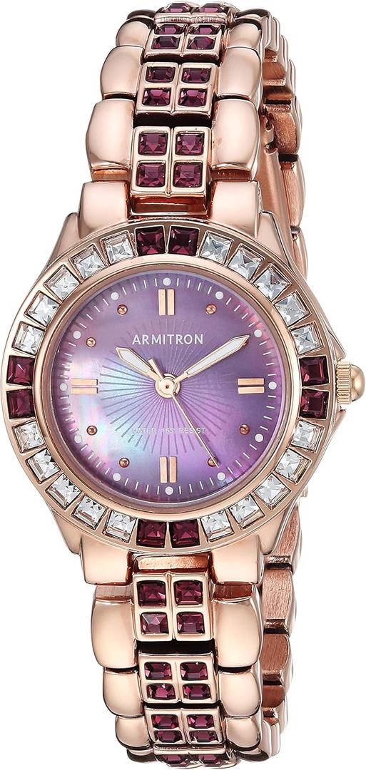Armitron Women's 75/3689VMRG Amethyst Colored Genuine Crystal Accented Rose Gold-Tone Watch
