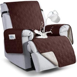 VANSOFY 100% Waterproof Recliner Chair Covers, Recliner Cover Non-Slip Dog Chair Cover Furniture Protector Washable Slipcover with Pocket, Elastic Straps for Pets, Dogs(Coffee, 28")