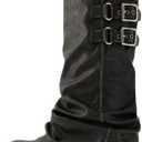 ClassicSter Fold Over Knee High Boots Slouch Boots for Women Chunky Goth Platform Boots,2 inch Heel Wide Calf Long Boots Square Toe Riding Boots (9, 101-black)