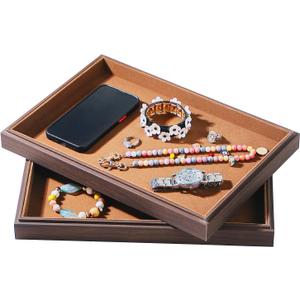 2Pcs/Set Wood Jewelry Organizer Tray, Stackable Blank Tray for Drawer, Rings Earring Storage Case, Necklace Accessories Display Holder for Store Selling or Home Show