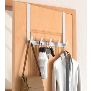 Over The Door Hooks, Heavy Duty Door Hanger for Winter Coat, with 15.75" Extended Arms for Easier Access By Women, L16U, Fits Standard 1 3/8'' Doors, Towel Racks Organization for Bathroom, White