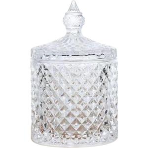 Colorful Crystal Glass Candy Snack Barrel Storage Jar Embossed Luxury Cookie Buffet Canister With Lids Jewelry Box Jar Biscuit Containers(Clear)