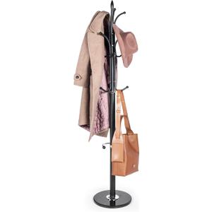 Modern Metal Coat Rack with Sturdy Natural Marble Base for Coat, Jacket, Hat, Cloths, Bags - Freestanding Coat Stand with 12 Hooks & Umbrella Holder for Entryway, Hallway, Corner, Office, 12"D x 12"W x 70"H