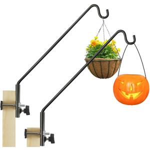 2 Packs Extended Fence Deck Heavy Duty Bird Feeder Hook, 360 Degree Rotary and Length Adjustable Plant Bracket for Bird Feeders Planters Suet Baskets Lanterns Wind Chimes and More